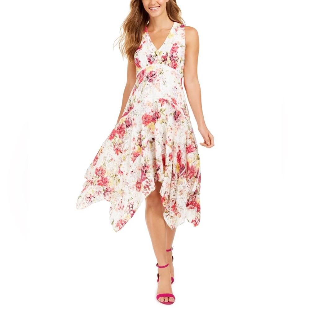 Taylor Asymmetrical Floral Dress - Pink and White
